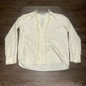Helmut lang silk fur fringe blouse